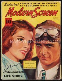 6h146 MODERN SCREEN magazine Nov 1938 art of Katharine Hepburn & Howard Hughes by Earl Christy!