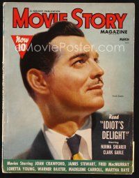 6h162 MOVIE STORY magazine March 1939 wonderful semi-profile portrait of Clark Gable!