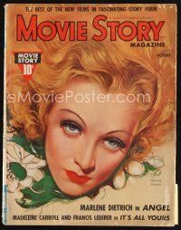 6h160 MOVIE STORY magazine October 1937 incredible art of Marlene Dietrich by Zoe Mozert!