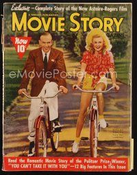 6h161 MOVIE STORY magazine October 1938 portrait of Fred Astaire & Ginger Rogers riding bicycles!