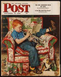 6h189 SATURDAY EVENING POST magazine Nov 18, 1950 art of kid playing trumpet by Norman Rockwell!