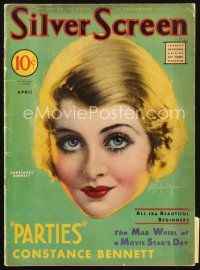 6h109 SILVER SCREEN magazine April 1932 art of pretty Constance Bennett by A.D. Neville!