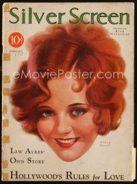 6h103 SILVER SCREEN magazine February 1931 art of pretty smiling Nancy Carroll by John Clarke!