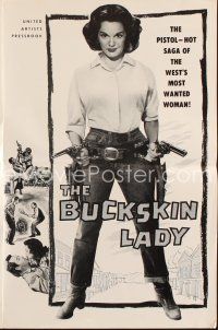 6h373 BUCKSKIN LADY pressbook '57 sexy full-length bad cowgirl Medina with both guns drawn!