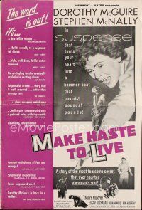 6h431 MAKE HASTE TO LIVE pressbook '54 gangster Stephen McNally knows Dorothy McGuire's secret!