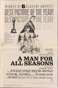 6h432 MAN FOR ALL SEASONS pressbook '67 Paul Scofield, Robert Shaw, Best Picture Academy Award!