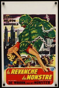 6j747 REVENGE OF THE CREATURE Belgian '55 great different art of monster holding sexy girl!