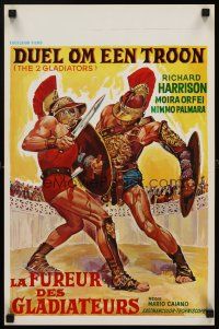 6j787 TWO GLADIATORS Belgian '64 Richard Harrison, I due gladiatori, cool sword & sandal art!