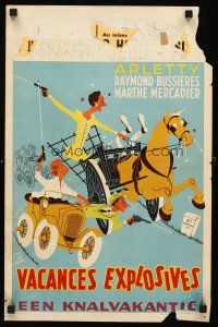 6j791 VACANCES EXPLOSIVES Belgian '57 wacky art of Arletty in horse carriage!