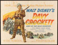 6j085 DAVY CROCKETT, KING OF THE WILD FRONTIER 1/2sh '55 Disney, classic art of Fess Parker!