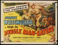 6j202 JUNGLE MAN-EATERS 1/2sh '54 cool art of Johnny Weissmuller as Jungle Jim fighting cannibals!