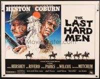 6j215 LAST HARD MEN 1/2sh '76 cool art of Charlton Heston, James Coburn & Barbara Hershey!