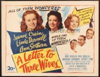 6j222 LETTER TO THREE WIVES 1/2sh '49 Jeanne Crain, Linda Darnell, Ann Sothern, young Kirk Douglas!