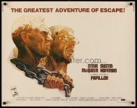 6j279 PAPILLON 1/2sh '73 great art of prisoners Steve McQueen & Dustin Hoffman by Tom Jung!