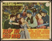 6j296 REAP THE WILD WIND paperbacked style B 1/2sh '42 John Wayne, Ray Milland, Paulette Goddard!