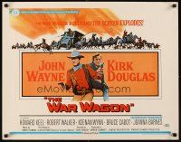 6j373 WAR WAGON 1/2sh '67 cowboys John Wayne & Kirk Douglas, western armored stagecoach artwork!