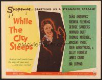 6j379 WHILE THE CITY SLEEPS style A 1/2sh '56 image of Lipstick Killer's victim, Fritz Lang noir!