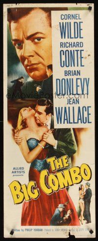 6k191 BIG COMBO insert '55 Cornel Wilde & sexy Jean Wallace, classic film noir!