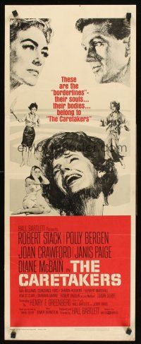 6k244 CARETAKERS insert '63 Robert Stack, Polly Bergen & Joan Crawford in a mental hospital!