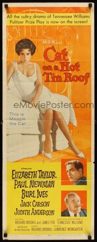 6k246 CAT ON A HOT TIN ROOF insert '58 classic artwork of Elizabeth Taylor as Maggie the Cat!
