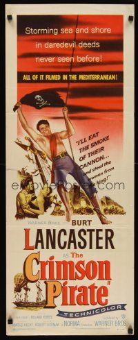 6k267 CRIMSON PIRATE insert '52 great image of barechested Burt Lancaster swinging on rope!