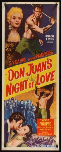 6k296 DON JUAN'S NIGHT OF LOVE insert '55 cool art of shirtless Raf Vallone, Silvana Pampanini!