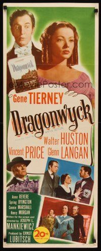 6k301 DRAGONWYCK insert '52 beautiful Gene Tierney, Vincent Price, Walter Huston!