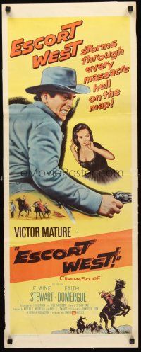 6k312 ESCORT WEST insert '59 close up art of cowboy Victor Mature with gun & Elaine Stewart!