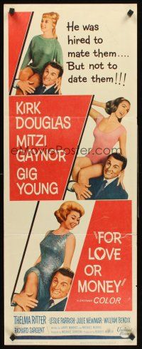 6k331 FOR LOVE OR MONEY insert '63 Kirk Douglas, sexy Mitzi Gaynor, Julie Newmar & Leslie Parrish!