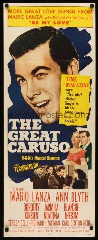 6k357 GREAT CARUSO insert '51 huge close up headshot of Mario Lanza & with pretty Ann Blyth!