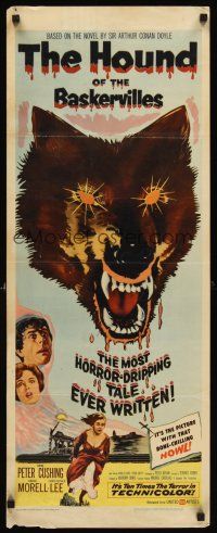 6k383 HOUND OF THE BASKERVILLES insert '59 Peter Cushing, great blood-dripping dog artwork!