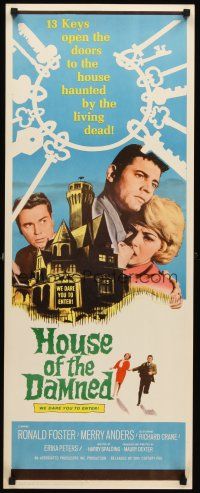 6k387 HOUSE OF THE DAMNED insert '63 13 keys open doors to the house haunted by the living dead!