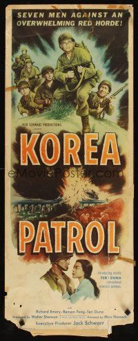 6k455 KOREA PATROL insert '51 cool Korean War artwork of soldiers watching tank & bridge blown up!