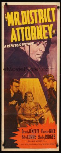 6k540 MR. DISTRICT ATTORNEY insert '41 cool art of Peter Lorre looming over interrogated woman!