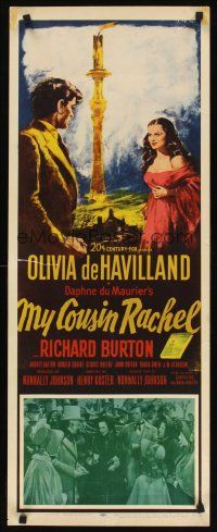 6k549 MY COUSIN RACHEL insert '53 artwork of pretty Olivia de Havilland & Richard Burton!