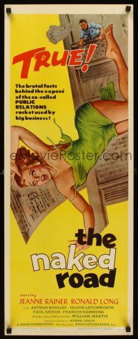 6k552 NAKED ROAD insert '59 wacky art of sexy girl w/torn dress pushed out of skyscraper window!