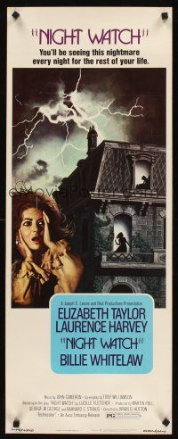 6k561 NIGHT WATCH insert '73 art of scared Elizabeth Taylor by haunted house!