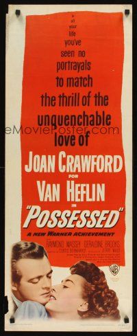 6k596 POSSESSED insert '47 great romantic close image of Joan Crawford & Van Heflin!