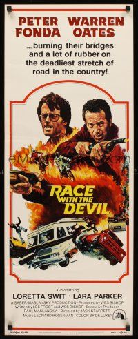 6k609 RACE WITH THE DEVIL insert '75 Peter Fonda & Warren Oates are burning bridges & rubber!