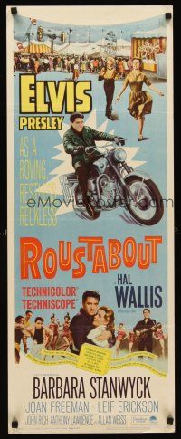 6k632 ROUSTABOUT insert '64 roving, restless, reckless Elvis Presley on motorcycle with guitar!