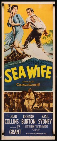 6k640 SEA WIFE insert '57 great castaway art of sexy Joan Collins & Richard Burton on raft at sea!
