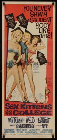 6k648 SEX KITTENS GO TO COLLEGE insert '60 sexy art of Van Doren, Tuesday Weld & Bardot's sister!