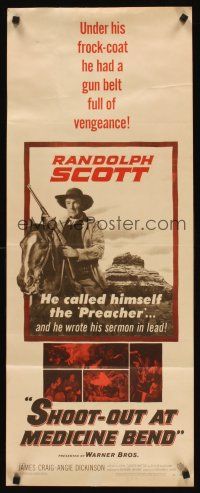 6k652 SHOOT-OUT AT MEDICINE BEND insert '57 Preacher Randolph Scott wrote his sermon in lead!