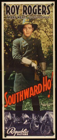 6k669 SOUTHWARD HO insert '39 great full-length image of soldier Roy Rogers in uniform w/sword!