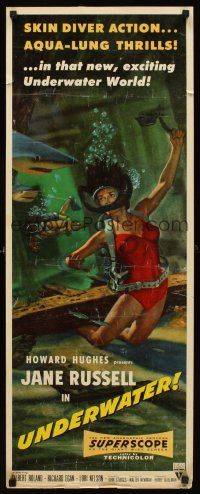 6k752 UNDERWATER insert '55 Howard Hughes, sexiest artwork of skin diver Jane Russell!