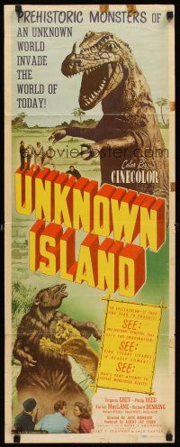 6k753 UNKNOWN ISLAND insert '48 Virginia Grey, Philip Reed, Barton MacLane, sci-fi dinosaurs!