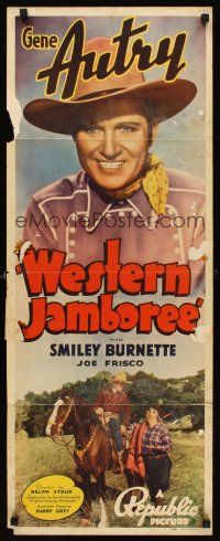 6k773 WESTERN JAMBOREE insert '38 Gene Autry smiling and playing guitar, Smiley Burnette!