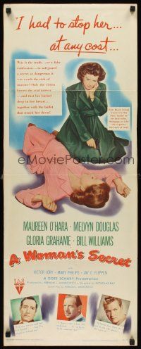 6k787 WOMAN'S SECRET insert '49 Maureen O'Hara w/smoking gun in Nicholas Ray noir!