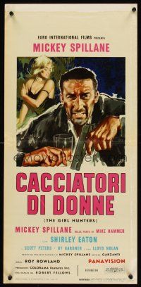 6k041 GIRL HUNTERS Italian locandina '63 Mickey Spillane pulp fiction, sexy Shirley Eaton!