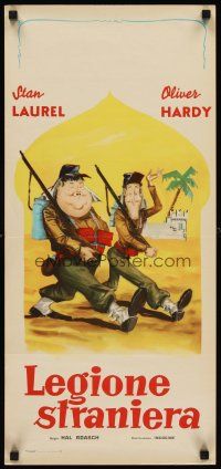 6k059 LEGIONE STRANIERA Italian locandina '58 wacky art of Stan Laurel & Oliver Hardy in uniform!